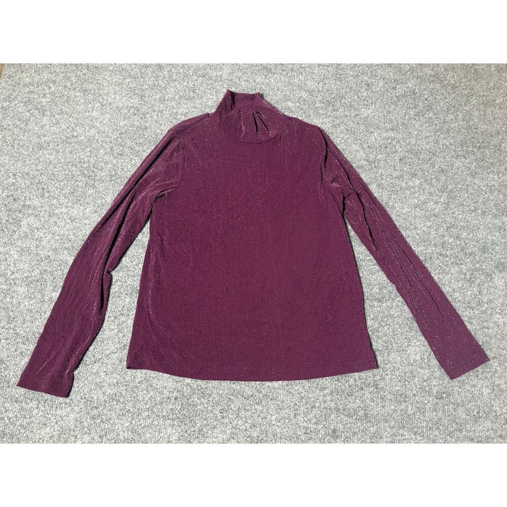Yerse Shirt Womens L Purple Turtleneck Long Sleeve Lined Glitter Knit Stretch